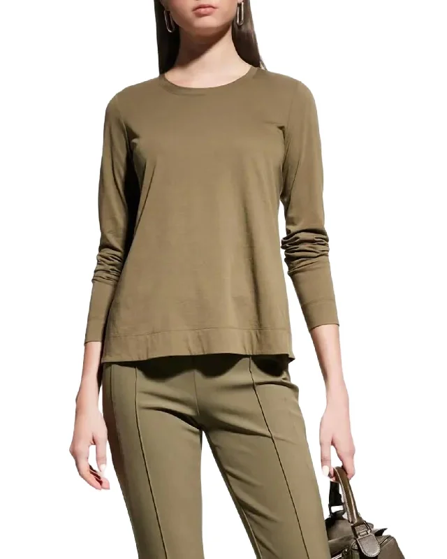 Modern Long Sleeve Tee Top In Gesso Melange Effortless Sophistication