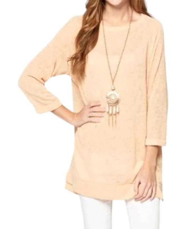 Montana Oversized Knit Tunic Top In Beige Trendy Pulse