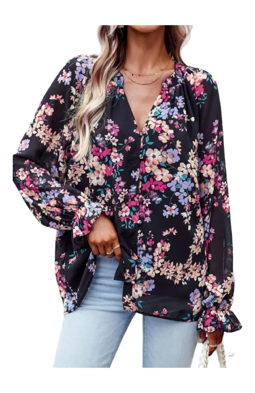 Moody Floral Blouse In Black Elevated Style