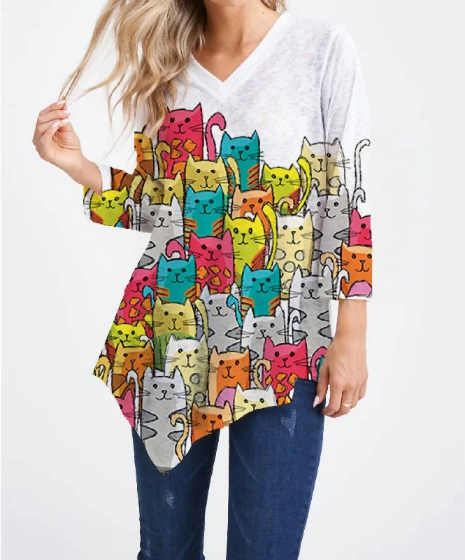 Moon Tunic Top In Cats Multicolor Flash Sale Now