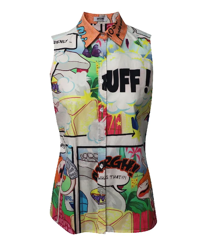 Moschino Cheap and Chic Comic Print Sleeveless Shirt in Multicolor Print Vintage Elegance