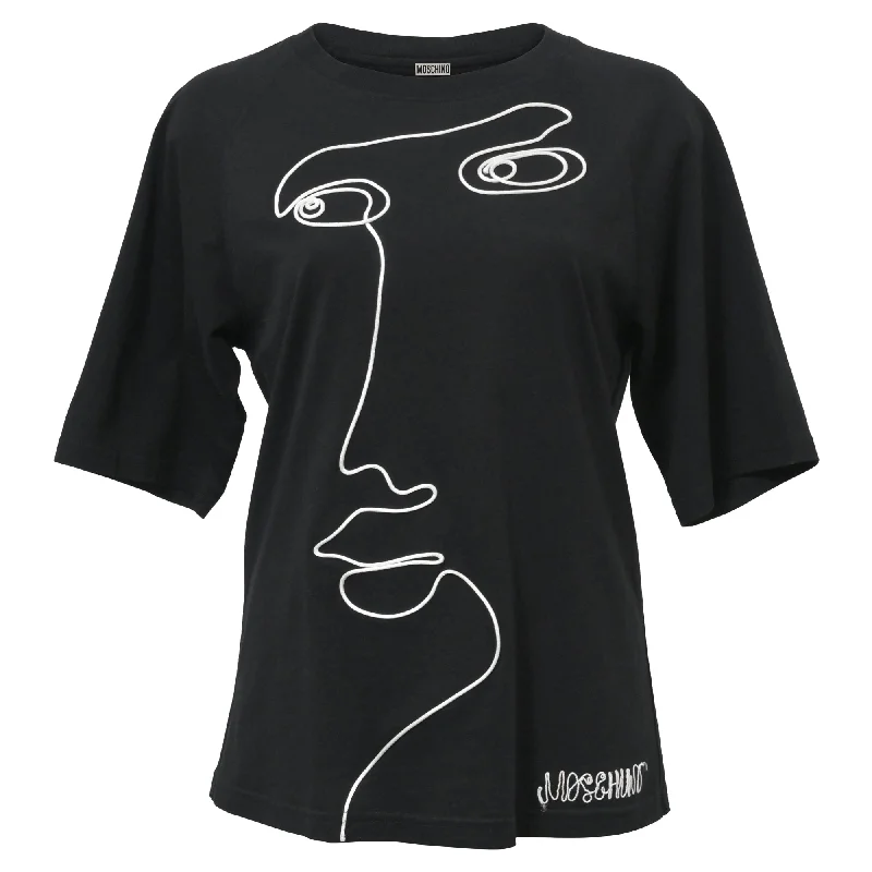 Moschino Face Embroided T-Shirt in Black Cotton Fashion Forward Outfits