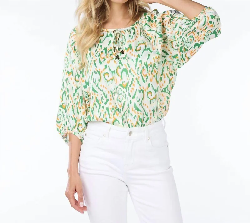 Move Along Blouse In Green & Orange Mid Season Sale