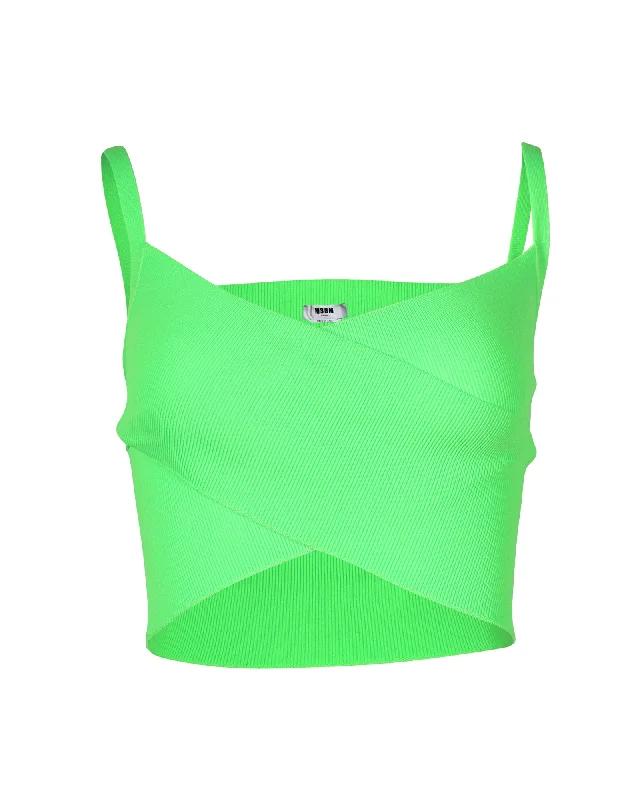 MSGM Knitted Crop Top in Neon Green Polyester Fashion Forward