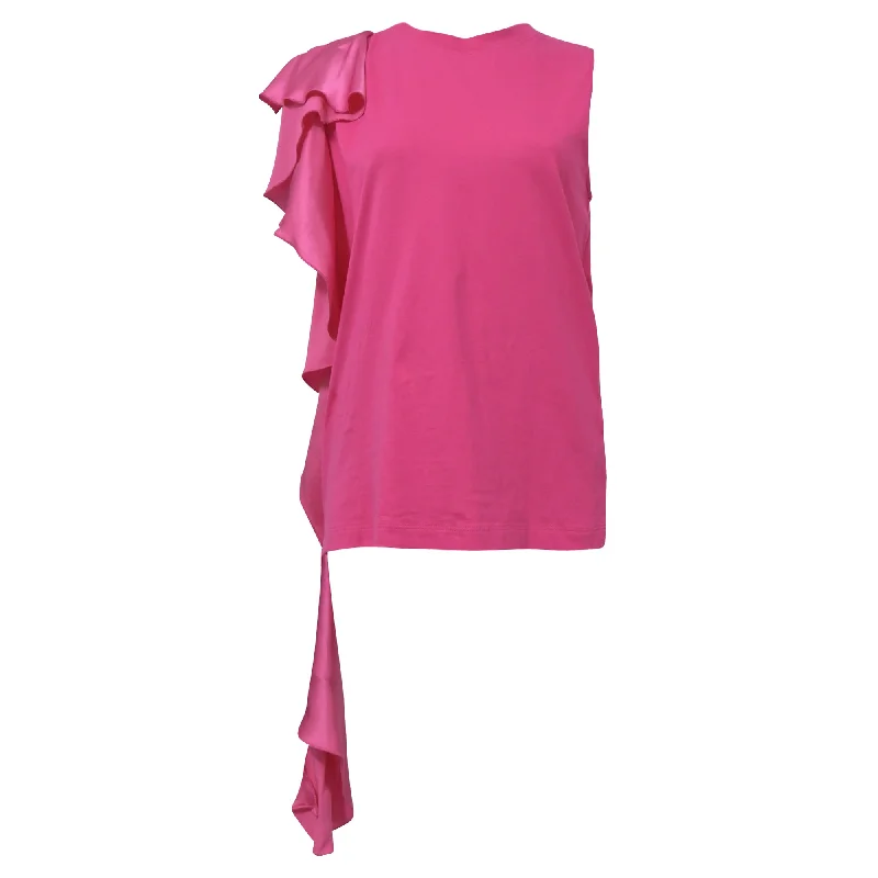 MSGM Ruffle-Detail Sleeveless Top in Pink Cotton Pastel Styles