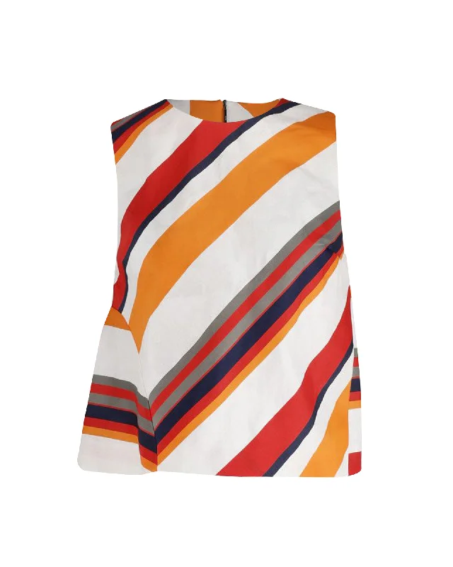 MSGM Striped Sleeveless Top in Multicolor Linen Fashion Sale