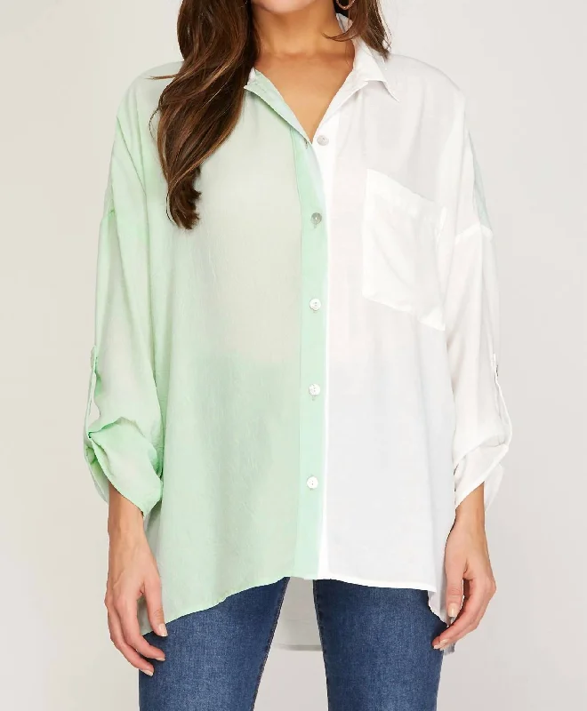 Multi Color Button Up In Mint Dreamy Draping