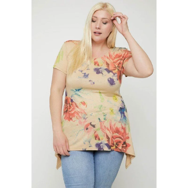 Multi-colored Watercolor Flower Print Tunic Seasonal Trends