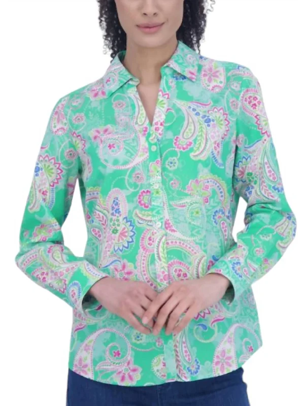 Multi Paisley Mary Shirt In Green Charming Silhouette