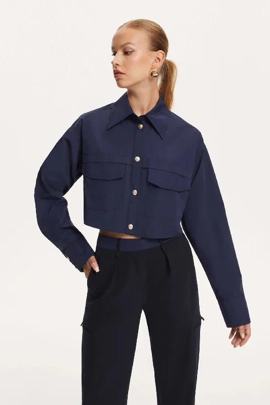 Multi-Pocket Cropped Shirt Fashion Sale