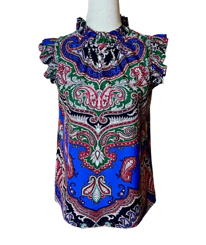 Mylie Top In Bandana Paisley Blue Stylish Savings