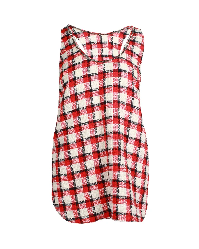 N°21 Racerback Plaid Tank Top in Red Print Cotton Style Upgrade