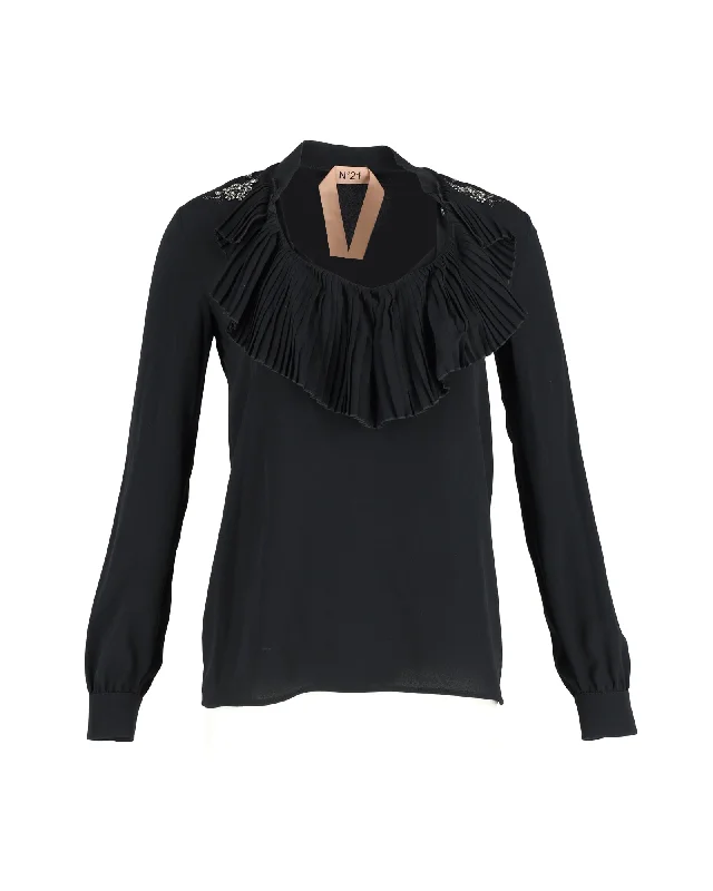 N21 Embellished Long Sleeve Blouse in Black Silk Spring Fashion