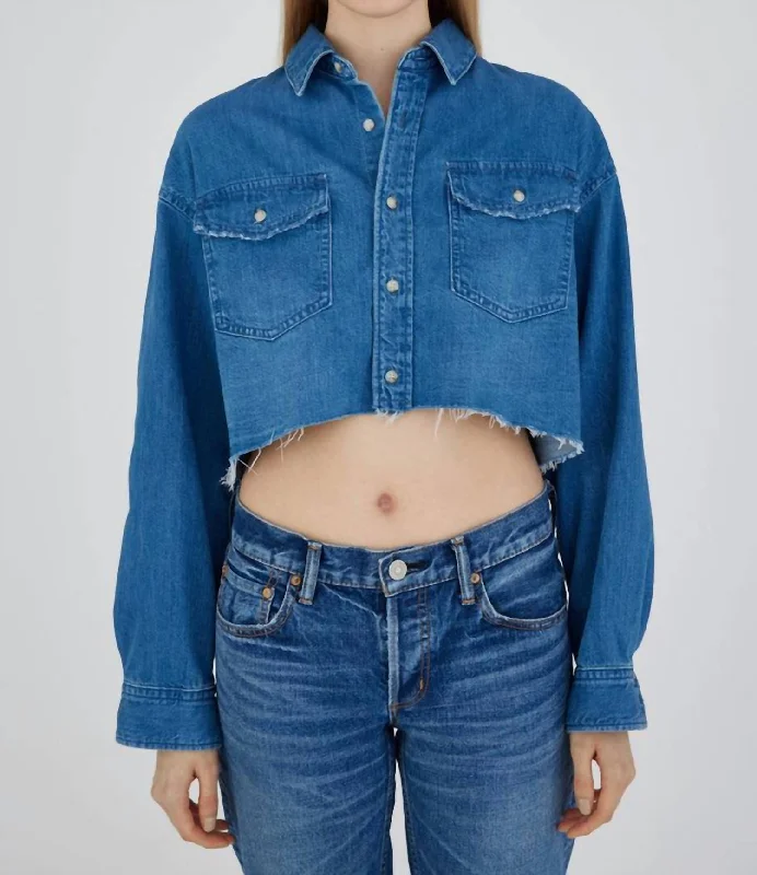 Nashboro Cropped Shirt In Blue Chic And Edgy