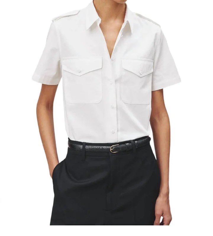 Natalie Short Sleeve Button Up Shirt In White Flash Deals