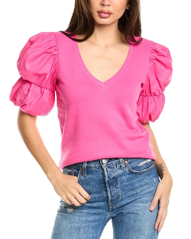 Nation LTD Teddi Contrast Bubble Sleeve Top Trendy Street Style Attire