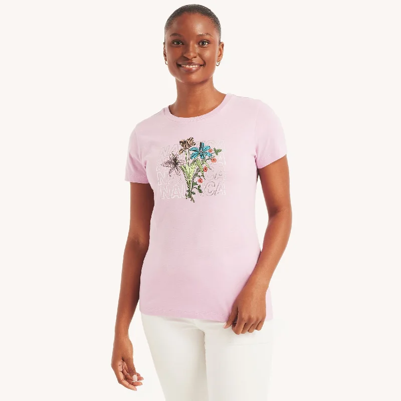 Nautica Womens Blooming Foil Floral Graphic T-Shirt Classic Appeal