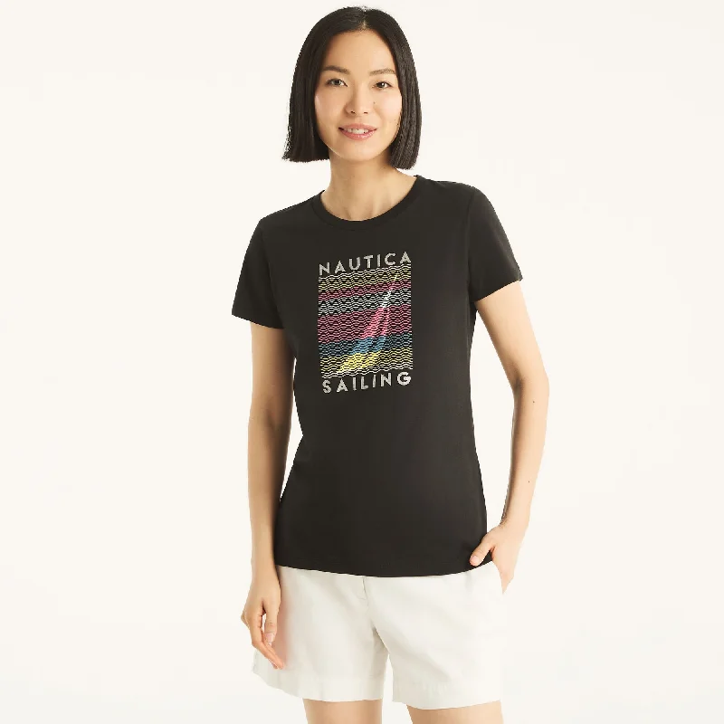 Nautica Womens Glitter J-Class Graphic T-Shirt Trendy Street Style Attire