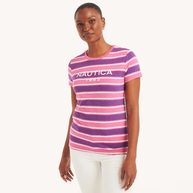 Nautica Womens Striped Logo Puff Graphic T-Shirt Modern Romance