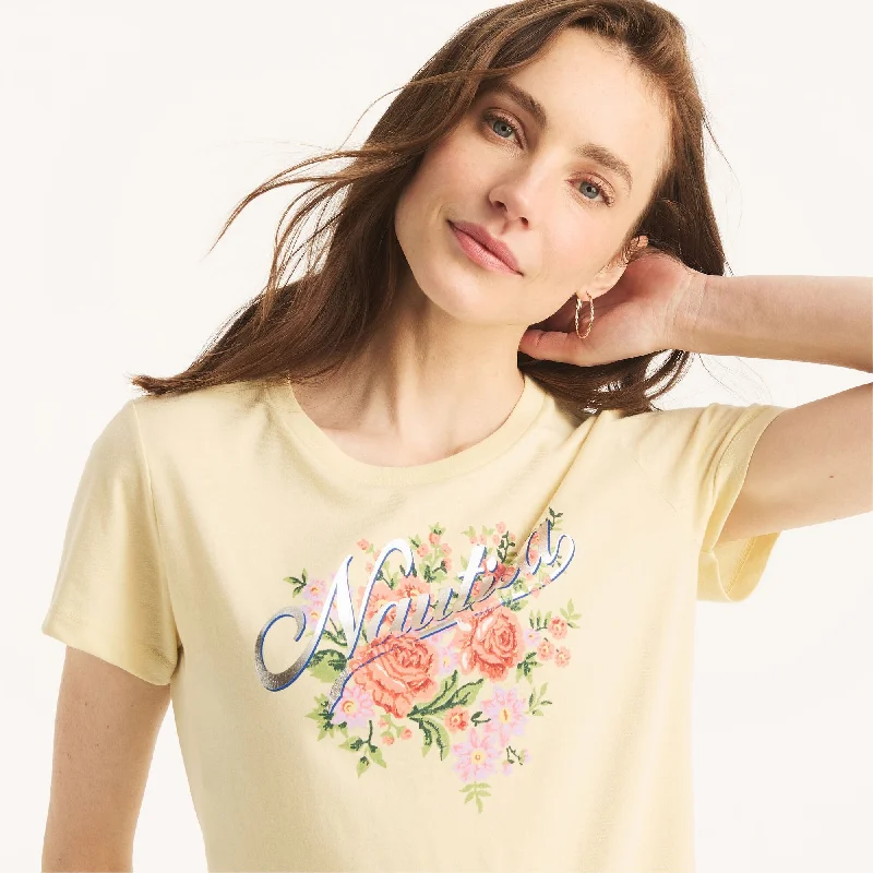 Nautica Womens Sustainably Crafted Floral Foil Logo Graphic T-Shirt Flash Sale Now