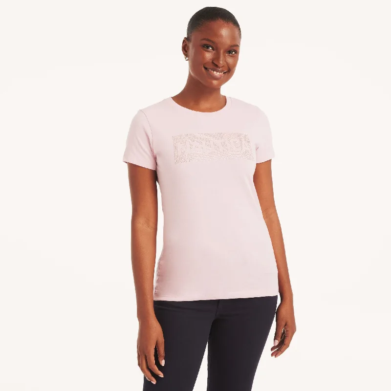 Nautica Womens Sustainably Crafted Rhinestone Logo Graphic T-Shirt Clearance Event