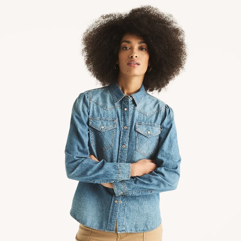 Nautica Womens Western Denim Shirt Trendy Urban Attire