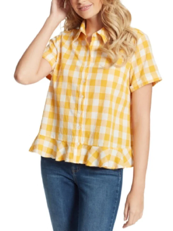 Nellie Womens Gingham Cotton Button-Down Top Elevate Your Wardrobe