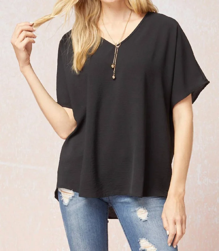 New Attitude Top In Black Flowy Fabric