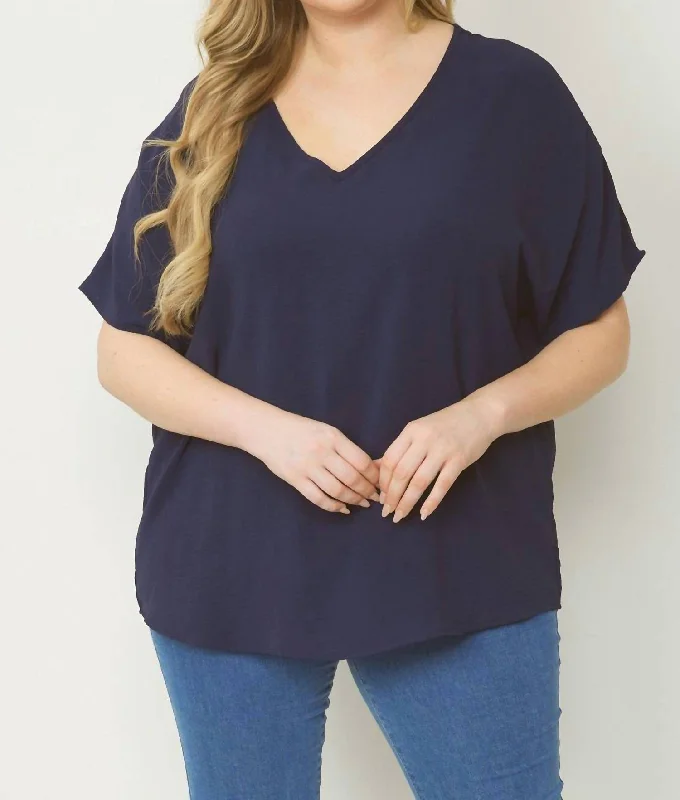 New Attitude Top In Navy Feminine Charm