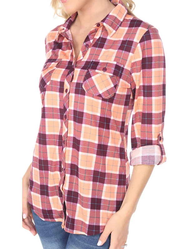 Oakley Womens Flannel Plaid Button-Down Top Break Fashion Norms