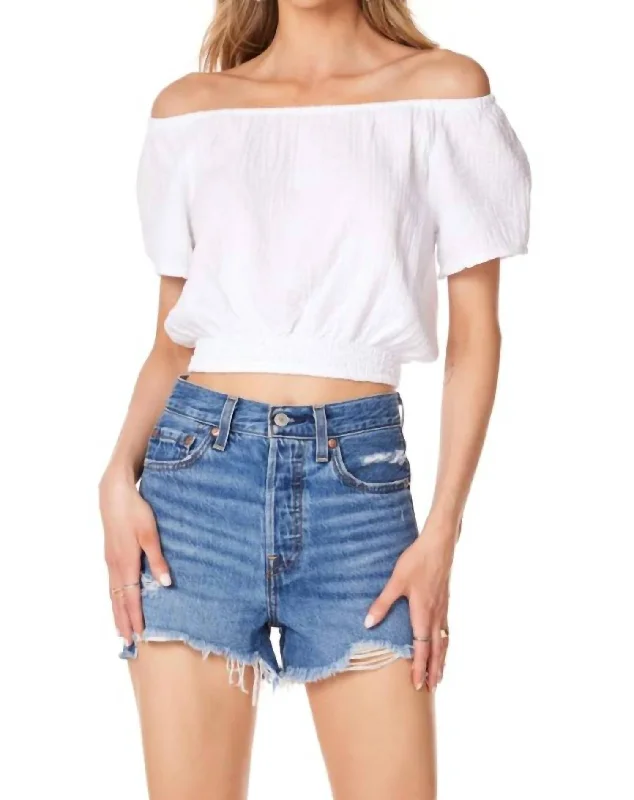 Off Shoulder Gauze Top In White Elegant Style