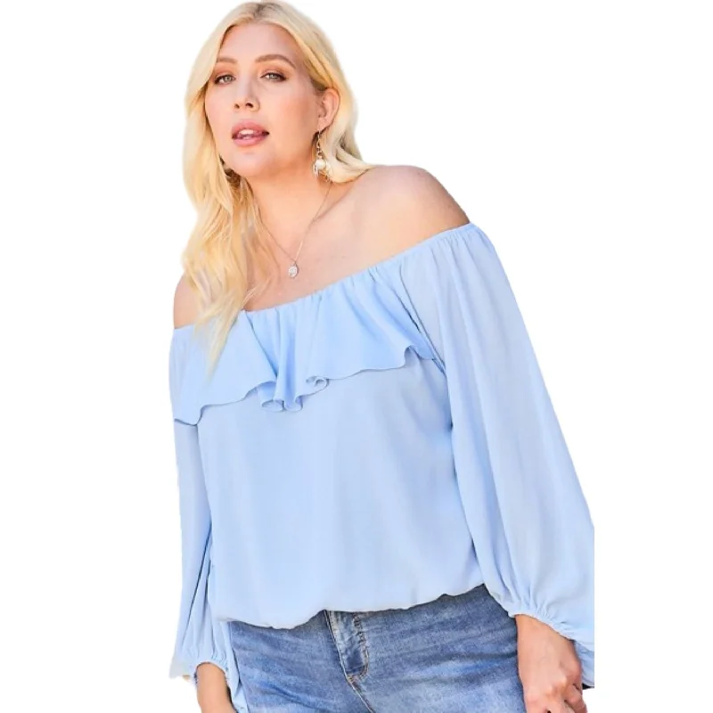 Off Shoulder Ruffle Bubble Sleeve Top All Season Fashion Collection