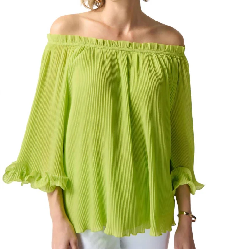 Off The Shoulder Pleated Top In Key Lime Style Breakthroughs