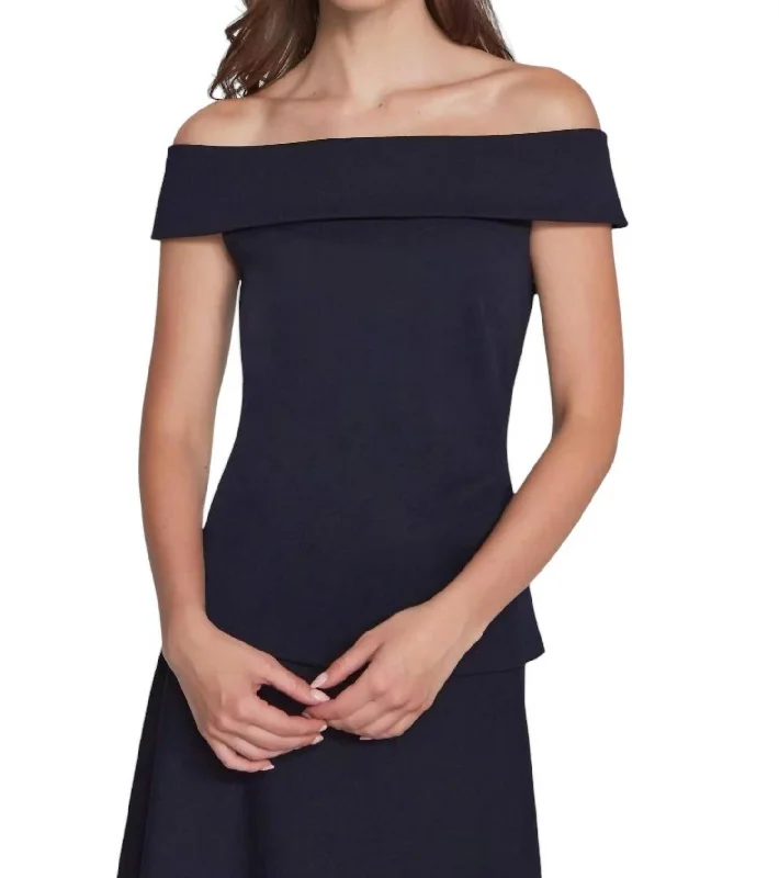 Off-The-Shoulder Top In Midnight Blue Feminine Grace