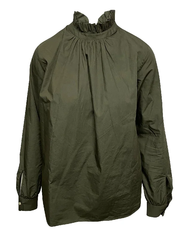 Officine Generale Blouse in Olive Cotton Urban Femme Streetwear