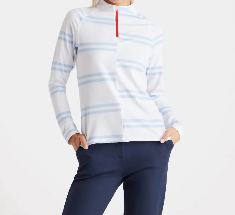 Offset Stripe Tech Jersey Quarter Zip Pullover In Snow Refined Look