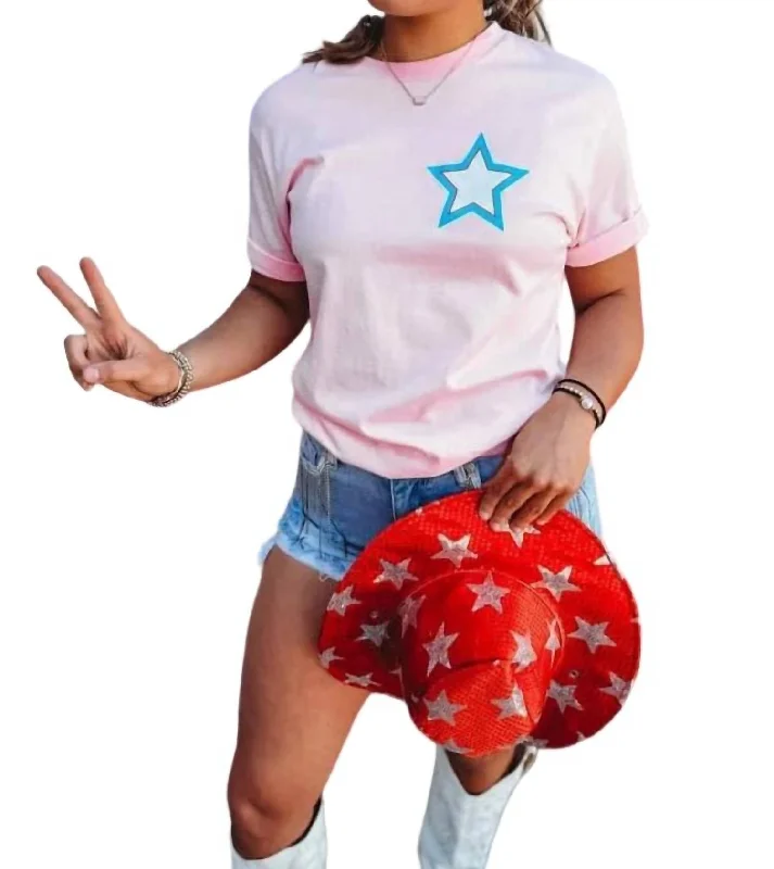 Oh My Stars Tee In Bubble Gum Pink Lightweight Fabric