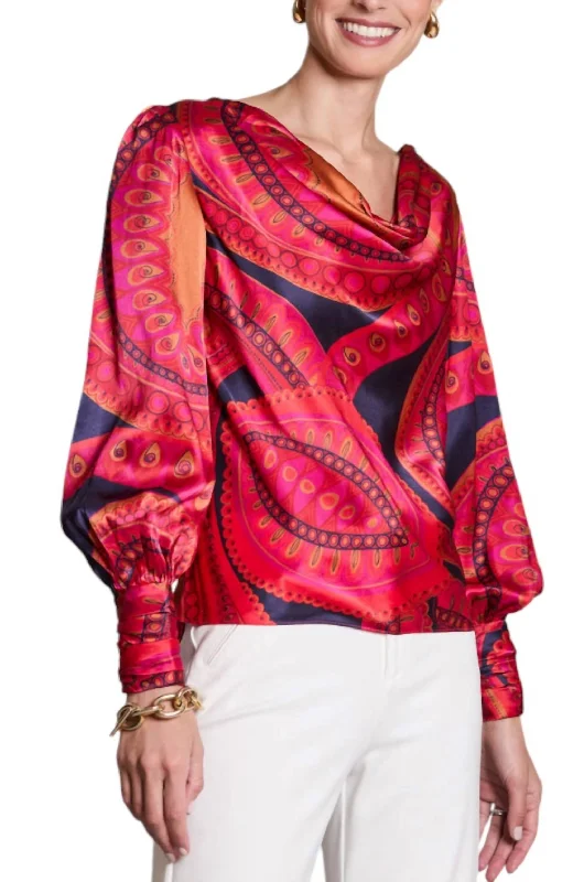 Olivia Charm Blouse Top In Royal Paisley Bold Patterns