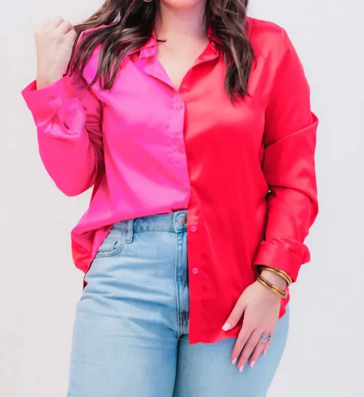 On Trend Button Up Top In Red/fuschia Spring Wardrobe