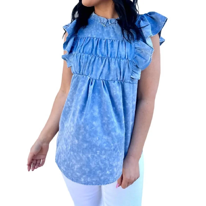 One Hair Out Of Place Blouse In Denim Blue Modern Romance