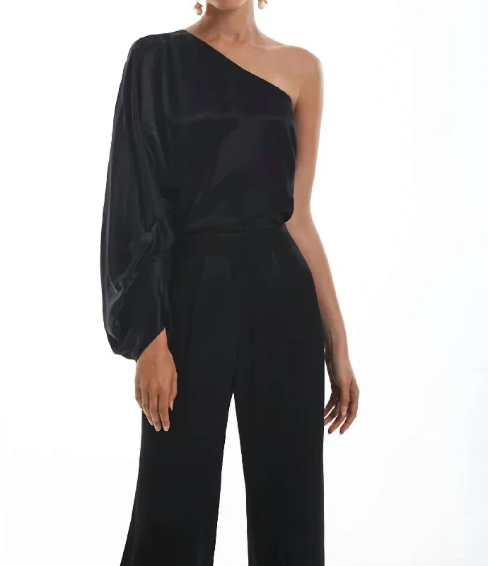 One Shoulder Blouse In Black Romantic Detailing