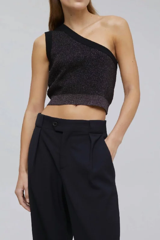 One Shoulder Knit Top In Black Hurry Before It's Gone