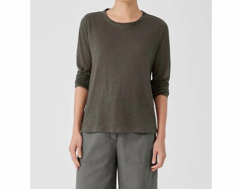 Organic Linen Jersey Crew Neck Top In Grove Wardrobe Refresh