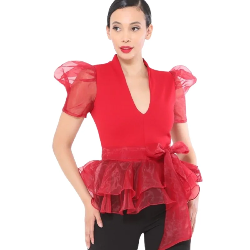 Organza Puff Short Sleeve Fashion Top Evening Elegance