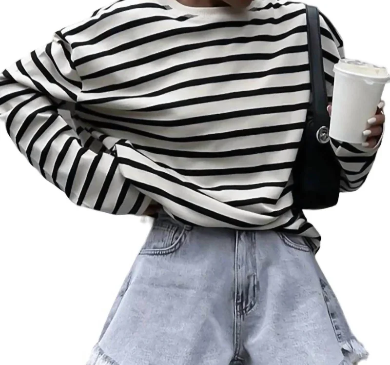 Over And Over Striped Blouse In Black/white Hollywood Glam Award - Show Style