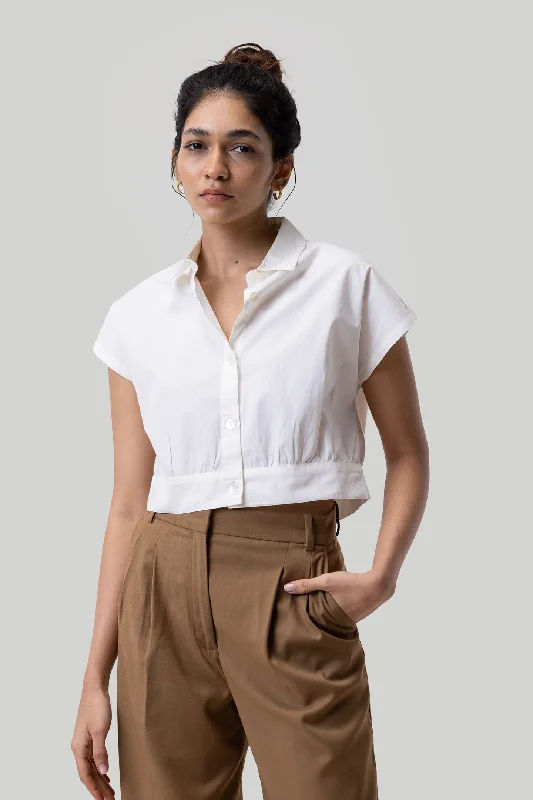 Oversized Crop Shirt in Off-white Elegant Attire For The Modern Lady