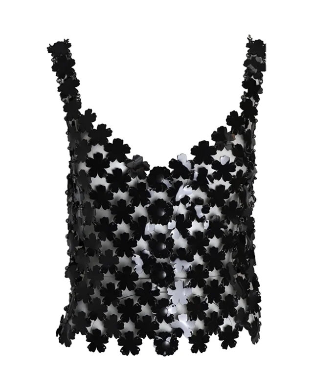 Paco Rabanne Flower Chain-Mail Tank Top in Black Polyurethane First Order Discount