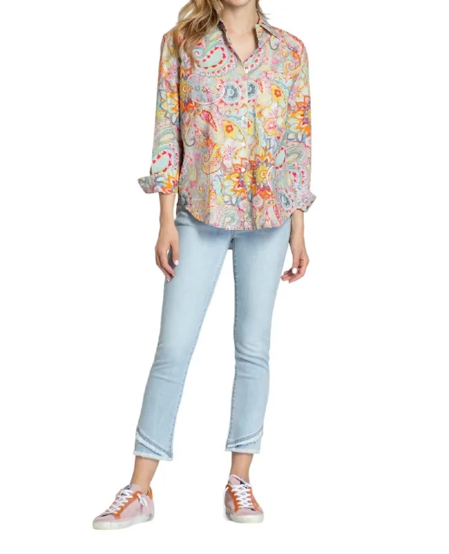 Paisley Cotton Boyfriend Button Shirt In Multi Mother's Day Special