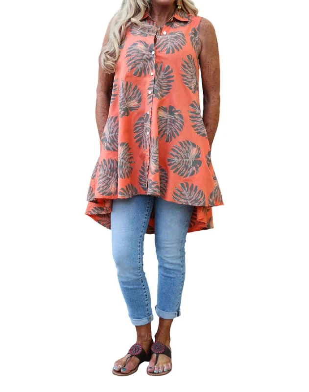 Palm Leaf High Low Top In Tropical Sunset Orange All Season Fashion Collection