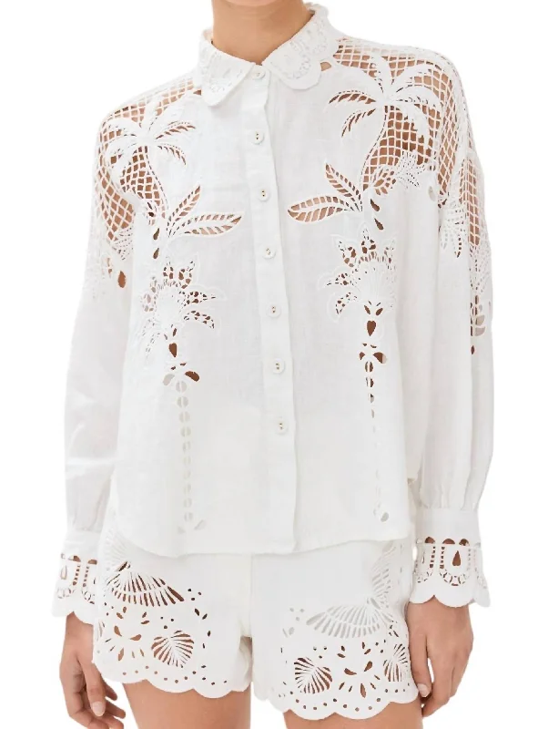 Palms Richelieu Long Sleeve Shirt In Off White Timeless Elegance Redefined